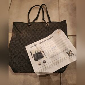 Gucci Black Patterned Tote with Leather Handles